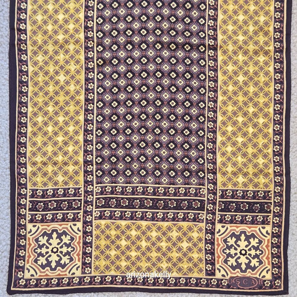 Unused Oscar de la Renta Silk Oblong Scarf Yellow Brown Flowers - Picture 2 of 15